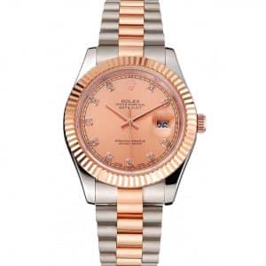Rolex Datejust Rose Gold Dial And Bezel Stainless Steel Case Two Tone Bracelet