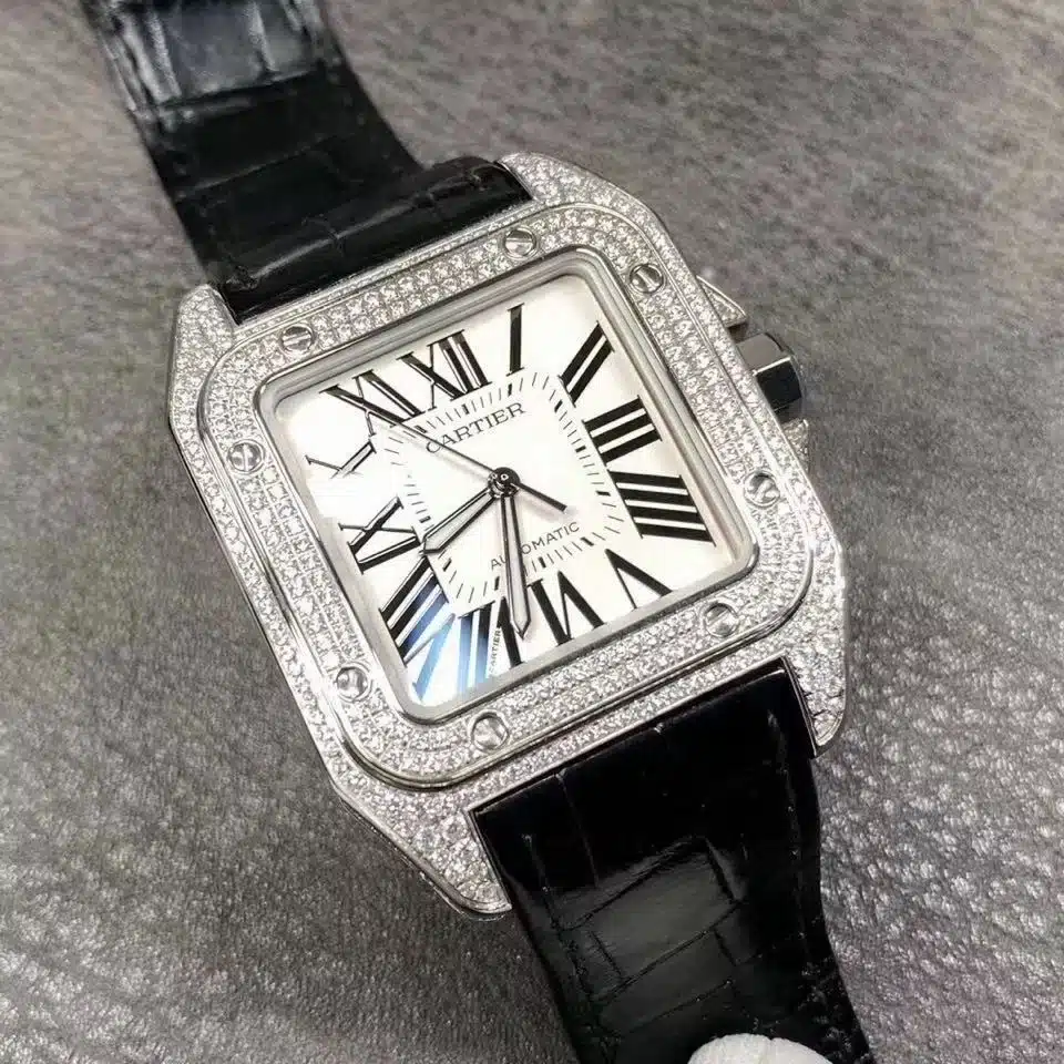 CARTIER Santos Triple 100 full Diamond Men 40MM Watch