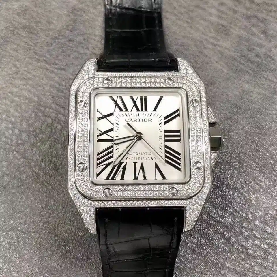 CARTIER Santos Triple 100 full Diamond Men 40MM Watch