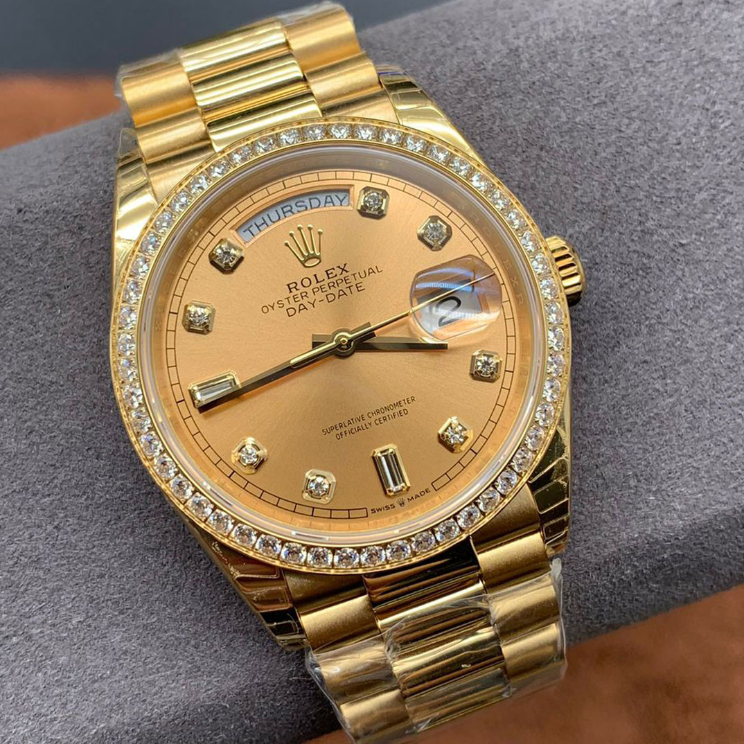 Rolex Day-Date 128348RBR 41mm Diamond Dial Diamond Bezel Bracelet Yellow Gold