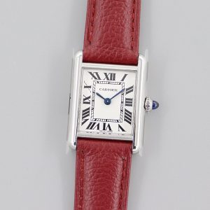 Cartier Tank Louis White Gold Burgundy Strap Ladies Watch 34mm